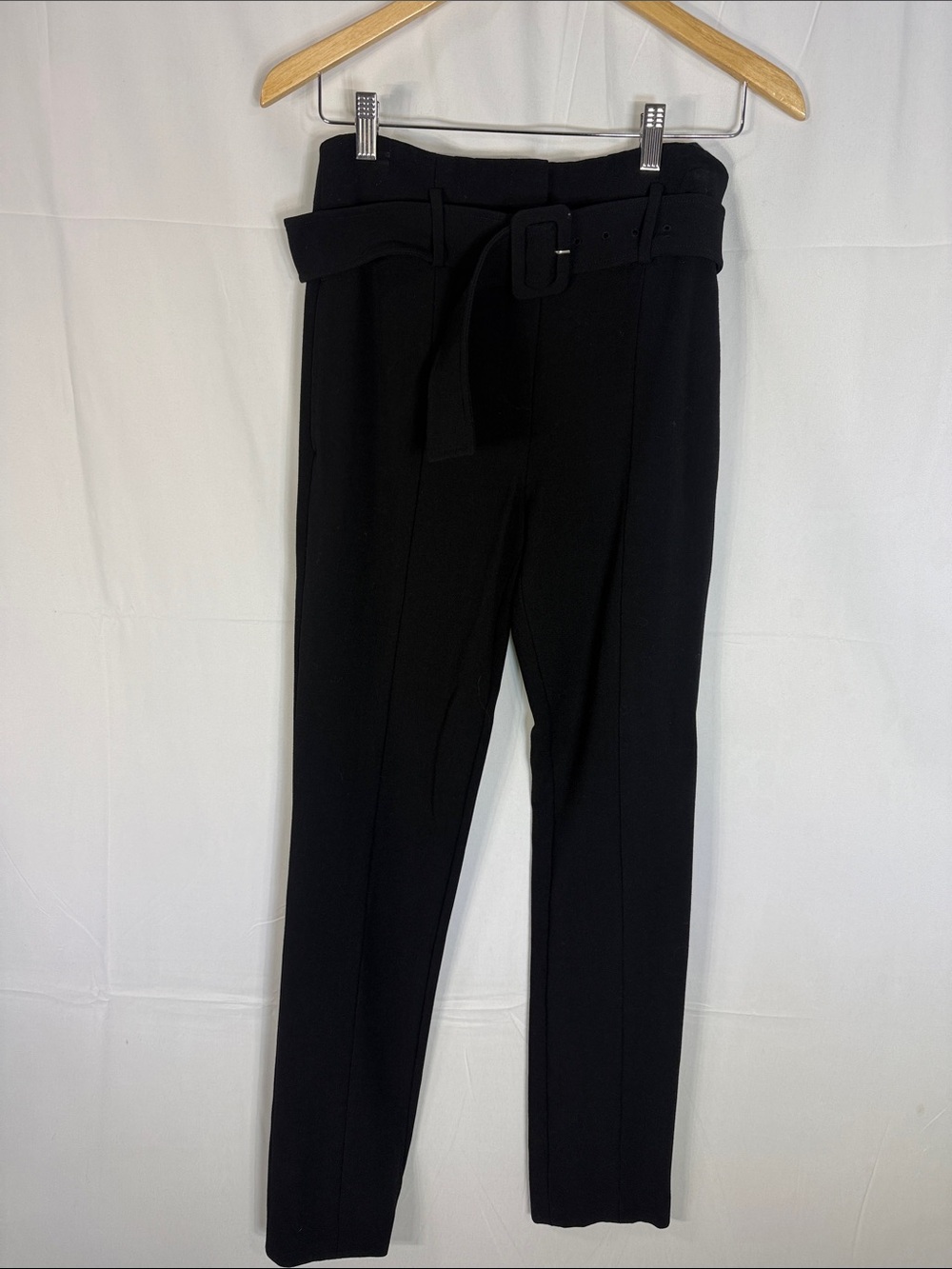 heory Black High-Rise Belted Wool Blend Trousers Size 6 - Picture 2 of 8